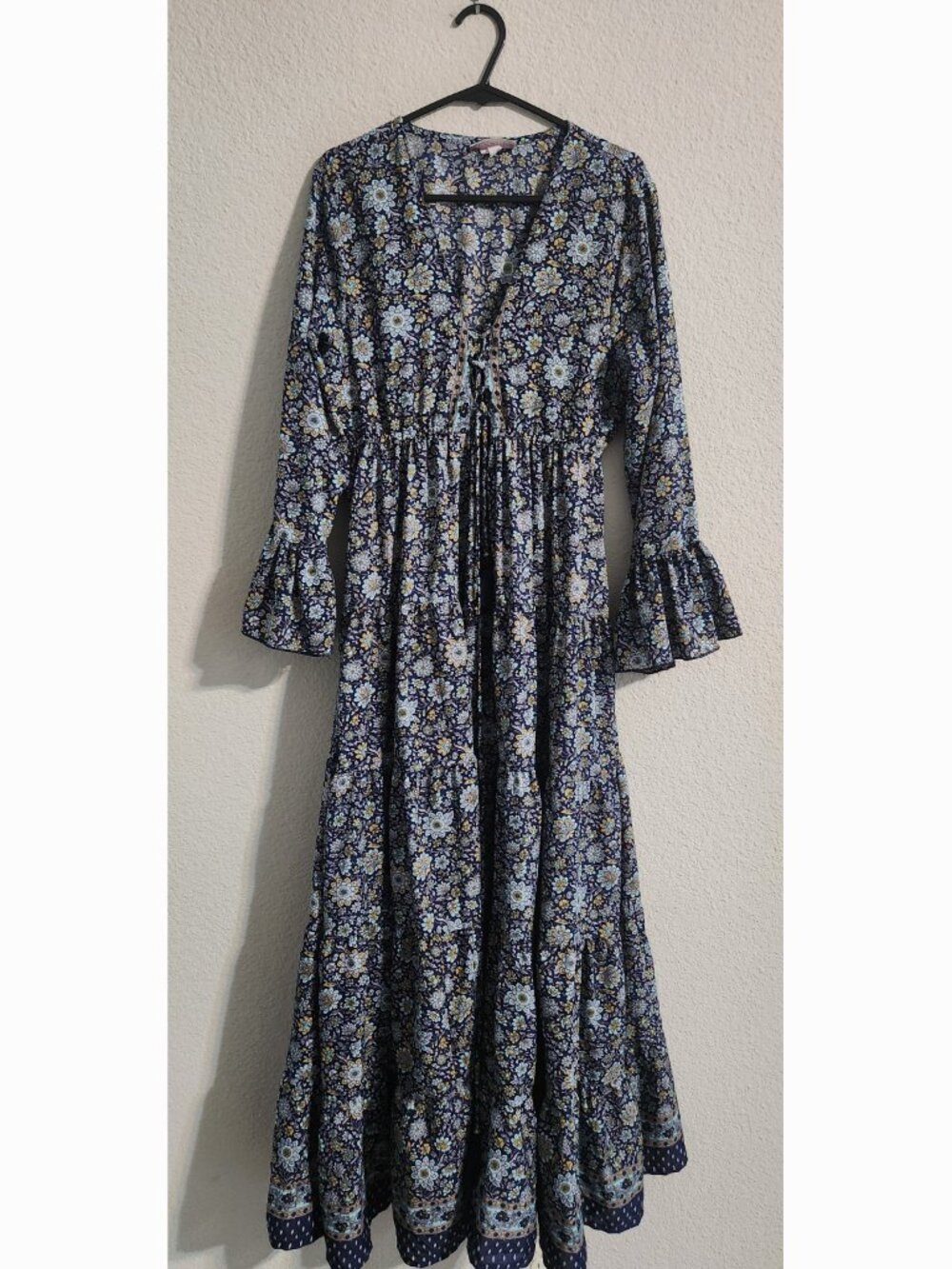 Anthropologie Boemo Tiered Maxi Dress Navy Floral Boho Flowy MP